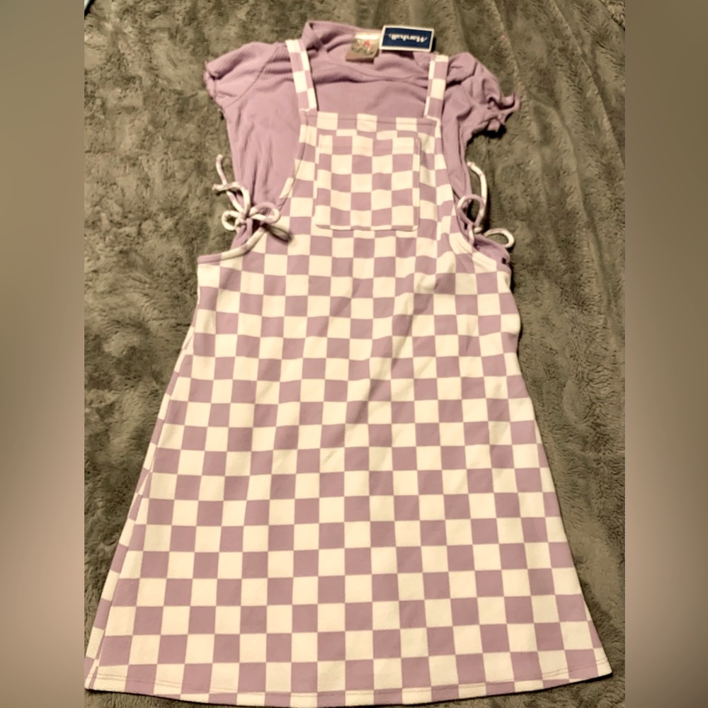 Girls purple and white check dress and purple top- brand new with tags